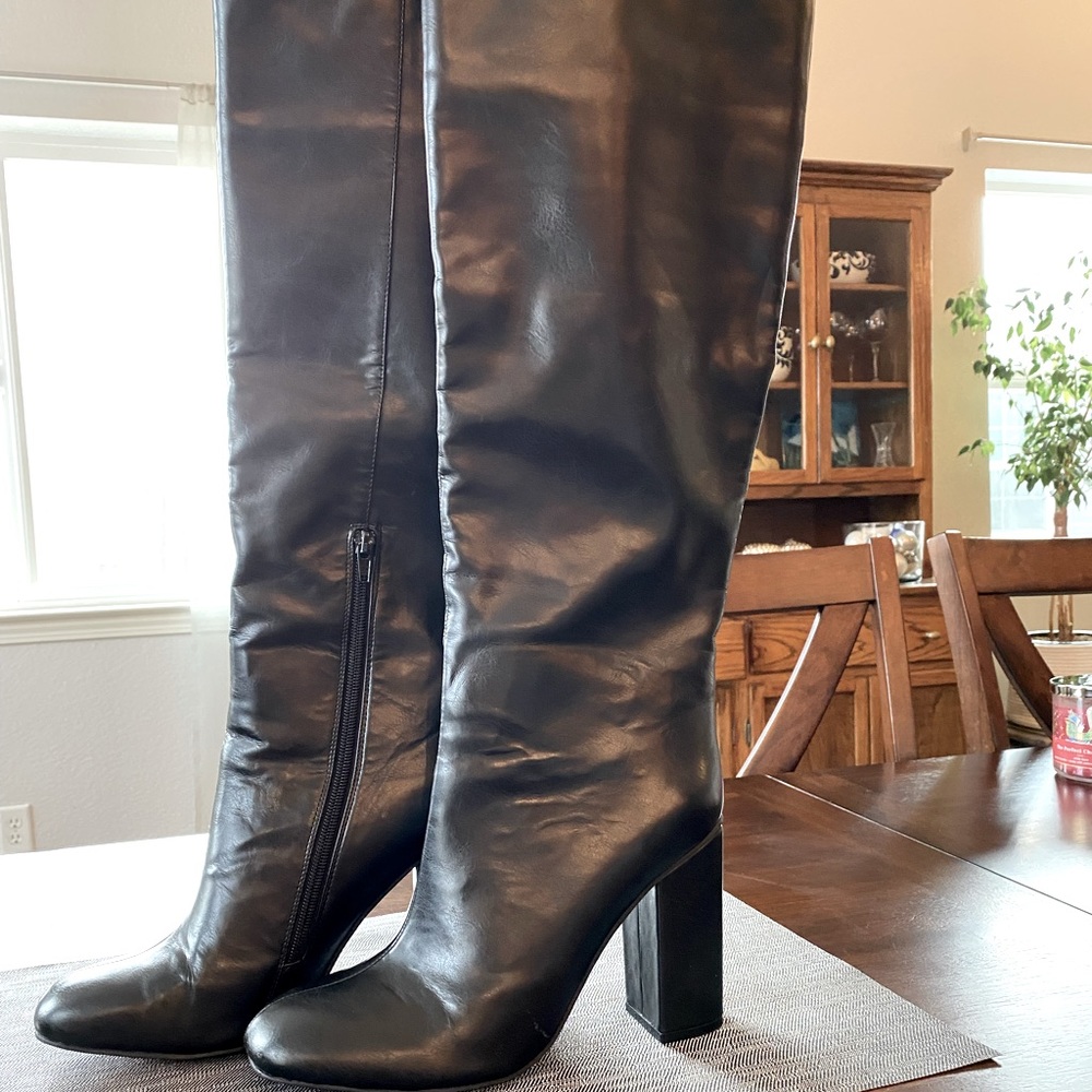 Jeffrey Campbell knee high smooth leather high heel dress boots, sz 10